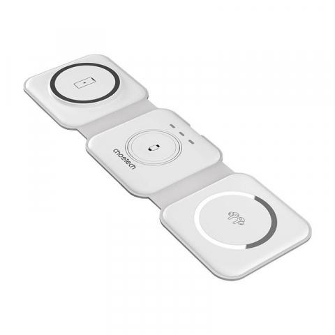 Incarcatoare wireless/wire - livrare 7 zile - T588-F 3in1 Magnetic Wireless Charger 15W (white)