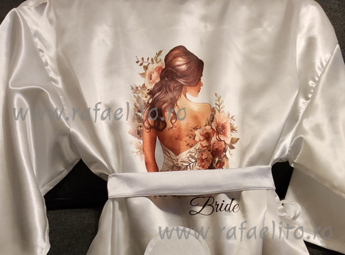 Halat satin  alb BRIDE si cu papuci Bride [1]