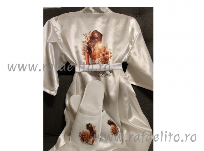 Halat satin  alb BRIDE si cu papuci Bride [3]