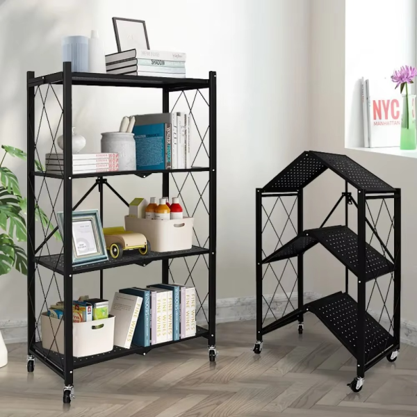 Raft metalic decorativ  SmartStorage 125x71x34cm, 4 polite metalice, 40kg/polita, negru [2]