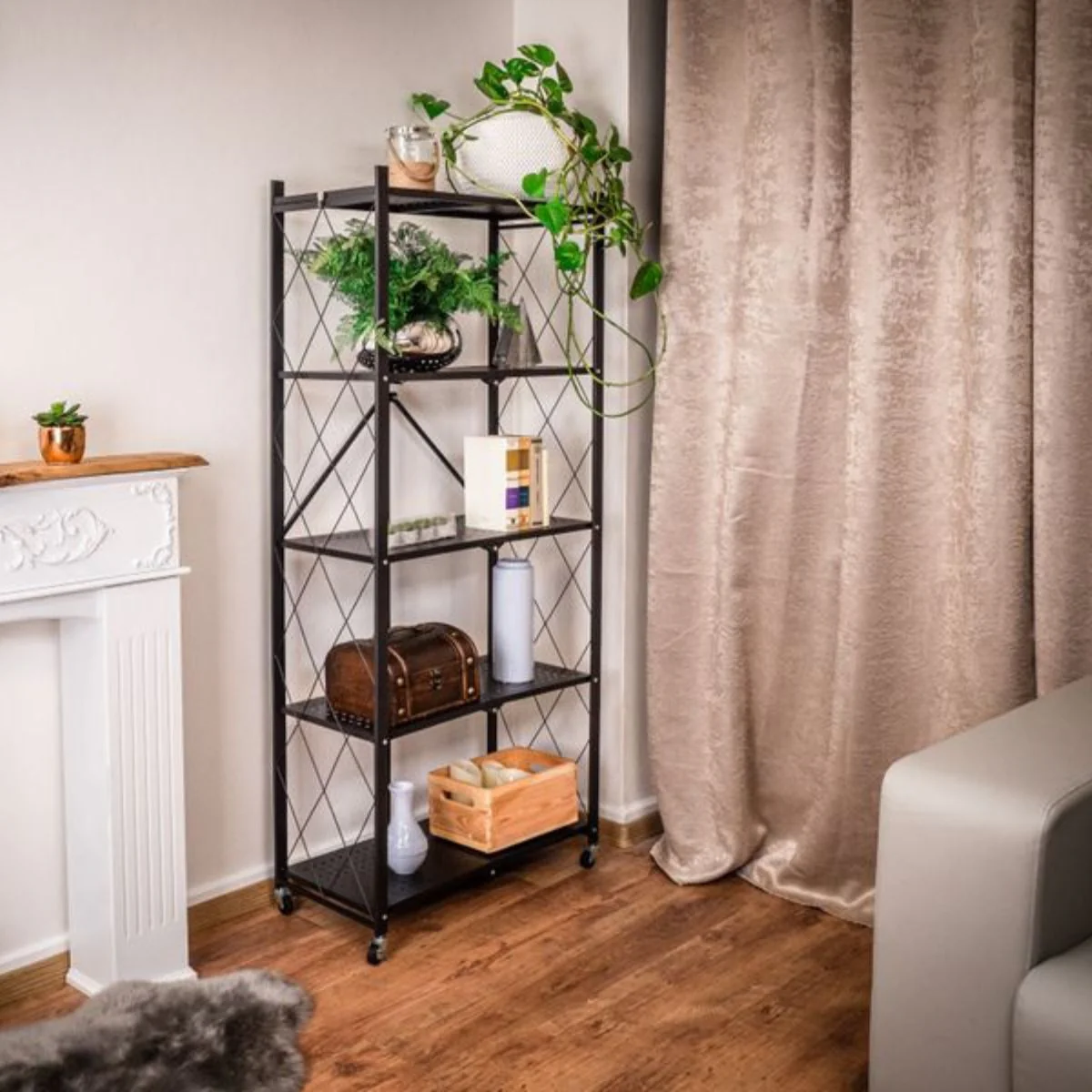 Raft metalic decorativ  SmartStorage 158x71x34cm, 5 polite metalice, 40kg/polita, negru [2]