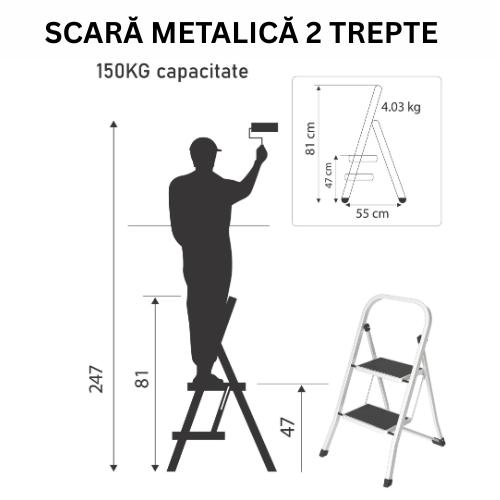 Scara otel pliabila SmartStorage, 2 trepte late, 150kg, alba [2]