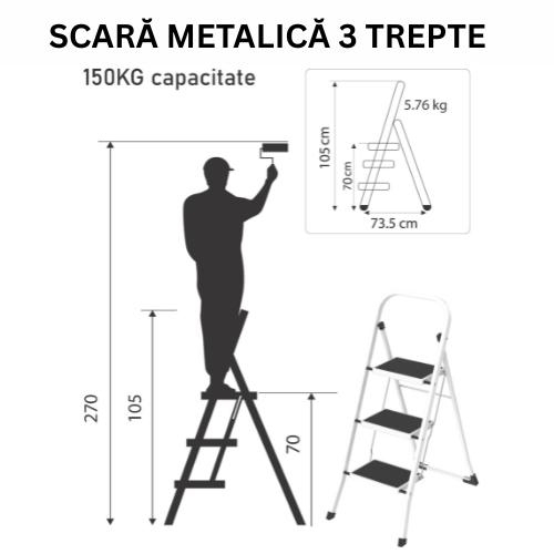 Scara otel pliabila SmartStorage, 3 trepte late, 150kg, alba [2]