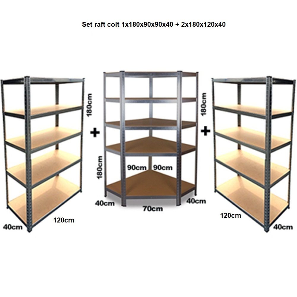 Set raft colt  SmartStorage 1x 180x90x90x40cm + 2x 180x120x40,  5 polite, 175 kg/polita MDF, galvanizat [2]