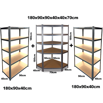 Set raft colt  SmartStorage 1x 180x90x90x40cm + 2x 180x90x40,  5 polite, 175 kg/polita MDF, galvanizat [2]