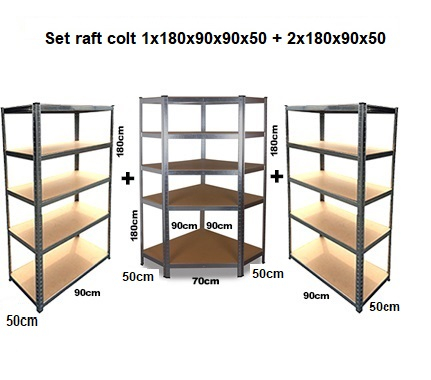 Set raft colt  SmartStorage Pro 1 x 180x90x90x50cm + 2 x 180x90x50,  5 polite, 250 kg/polita MDF, galvanizat [2]