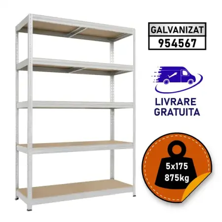 Rafturi metalice polita MDF - Raft metalic depozitare SmartStorage 5 polite, 180x120x40 cm, 175 kg/polita MDF, galvanizat