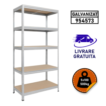 Rafturi metalice - Raft metalic depozitare SmartStorage 5 polite, 180x75x30 cm, 100 kg/polita MDF, galvanizat