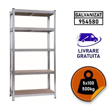 Rafturi metalice polita MDF - 2 x Raft metalic, 180x90x60 cm, 5 polite, 100 kg/polita MDF, fara suruburi, galvanizat