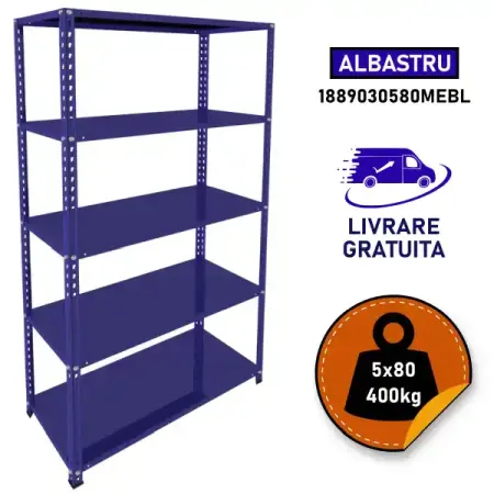 Rafturi metalice polita metal - Raft metalic SmartStorage 5 polite,188x90x30 cm, 80 kg/polita metalica, albastru