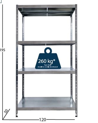 Raft metalic SmartStorage Pro 4 polite,195x120x50 cm, 260 kg/polita metalica, galvanizat [1]