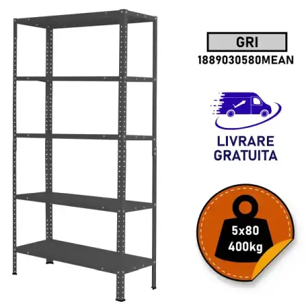 Rafturi metalice polita metal - Raft metalic SmartStorage 5 polite,188x90x30 cm, 80 kg/polita metalica, gri antracit