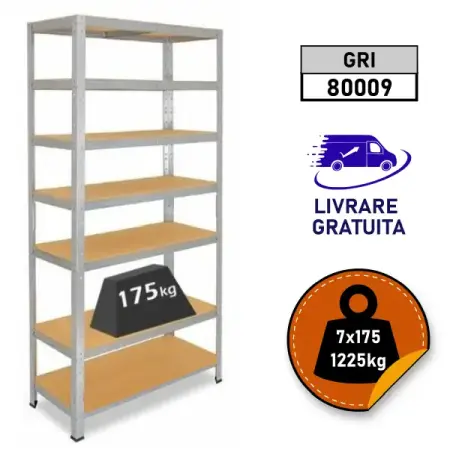 Rafturi metalice polita MDF - Raft metalic SmartStorage 7 polite, 200x90x30 cm, 175 kg/polita MDF, galvanizat