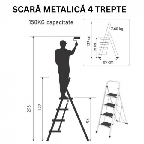 Scara otel pliabila SmartStorage, 4 trepte late, 150kg, alba [1]