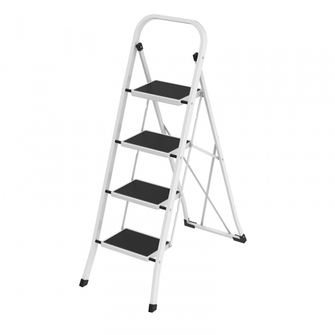 Scari metalice pliabile simple - Scara otel pliabila SmartStorage, 4 trepte late, 150kg, alba