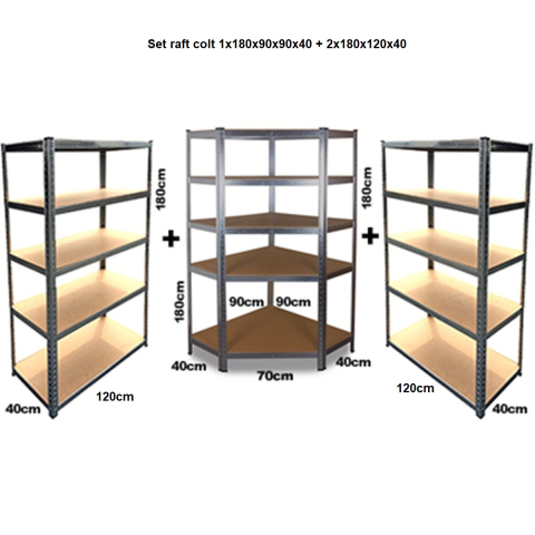 Set raft colt  SmartStorage 1x 180x90x90x40cm + 2x 180x120x40,  5 polite, 175 kg/polita MDF, galvanizat [1]