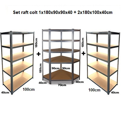 Set raft colt  SmartStorage 1x 180x90x90x40cm + 2x 180x100x40,  5 polite, 175 kg/polita MDF, gri antracit [1]