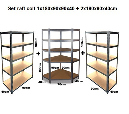 Set raft colt  SmartStorage 1x 180x90x90x40cm + 2x 180x90x40,  5 polite, 175 kg/polita MDF, galvanizat [1]