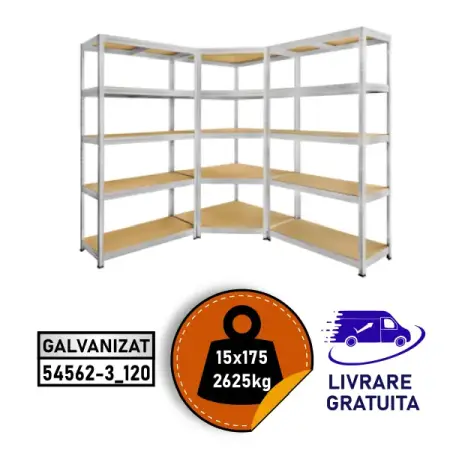 Rafturi metalice polita MDF - Set raft colt  SmartStorage 1x 180x90x90x40cm + 2x 180x120x40,  5 polite, 175 kg/polita MDF, galvanizat