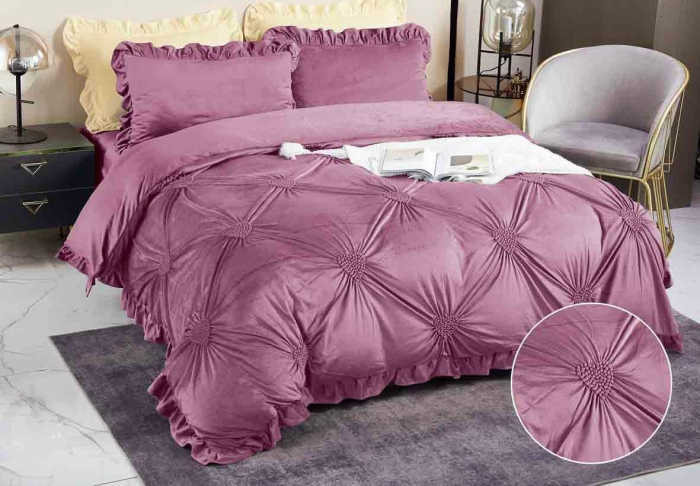 Lenjerie pat dublu, Catifea Deluxe, cu pliuri brodate, 4 piese [1]