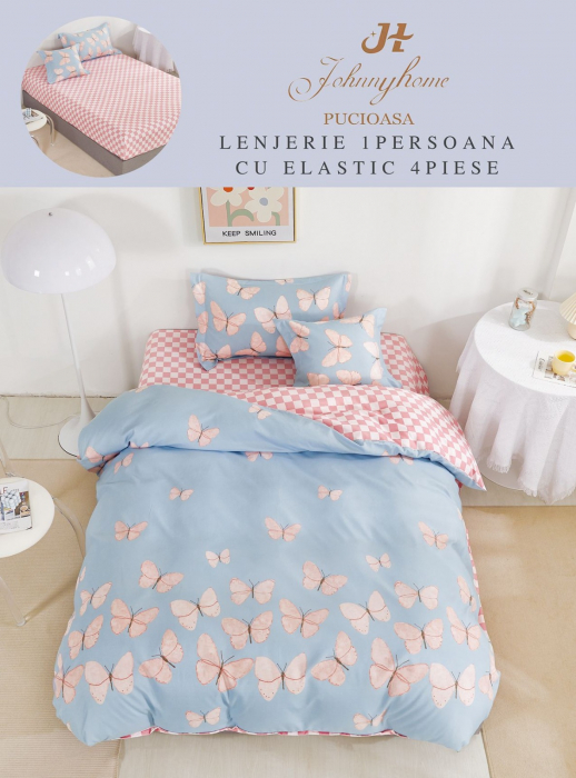 Set Lenjerie De Pat 1 Persoana, 4 piese, cu ELASTIC [1]