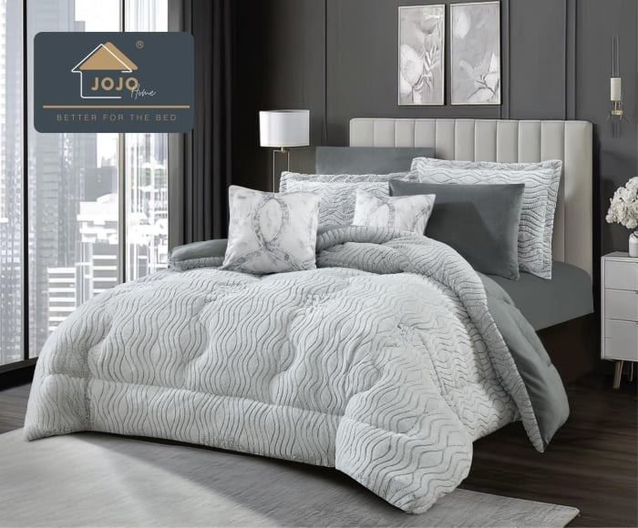 Set lenjerie de pat cu elastic ,cu pilota inclusa, blanita artificiala de iepure, 6 piese, Gri Deschis [2]