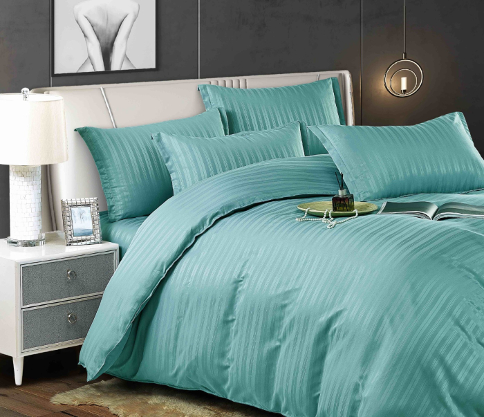 Lenjerie pat dublu 100% Damasc PREMIUM, 6 Piese - Turcoaz Deschis [2]