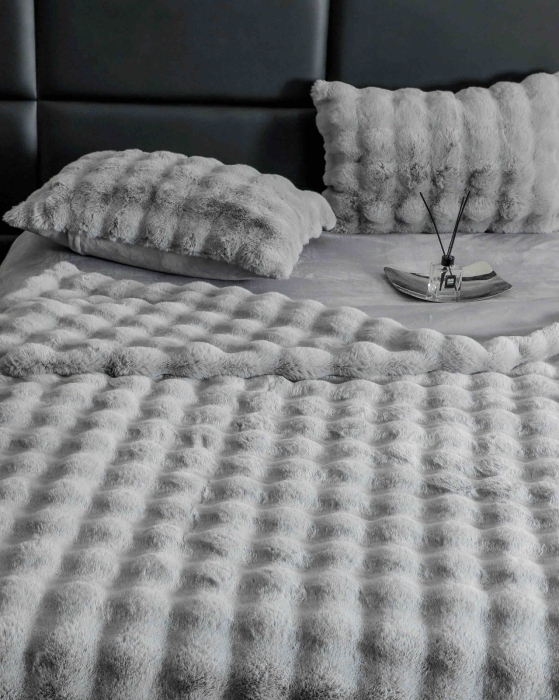 Lenjerie De Pat Pufoasa Rabbit Luxury Edition, 6 Piese, Gri Deschis [5]