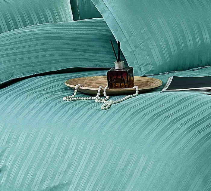 Lenjerie pat dublu 100% Damasc PREMIUM, 6 Piese - Turcoaz Deschis [3]