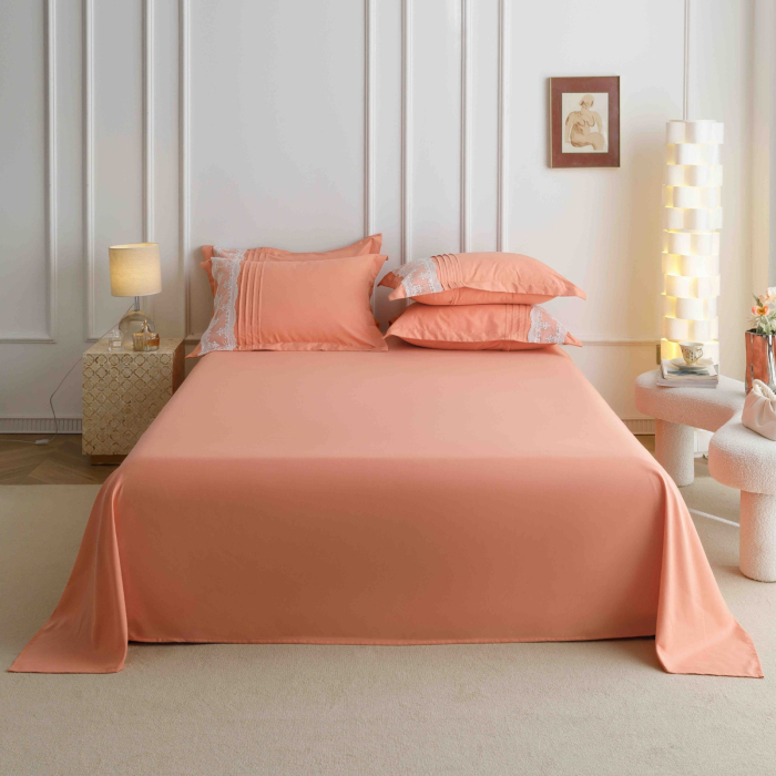 Lenjerie Pat Dublu, Bumbac Soft Touch, 6 piese, cu Pliuri Brodate - Piersicuta [4]