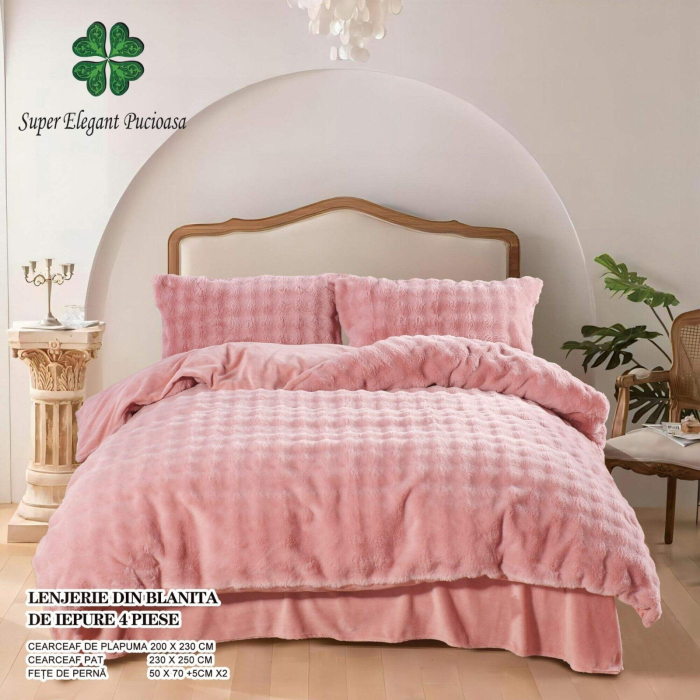 Lenjerie De Pat Pufoasa Cu Blanita Arificiala De Iepure - 4 Piese [1]