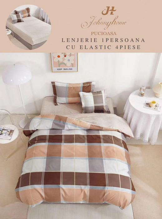 Set Lenjerie De Pat 1 Persoana, 4 piese, cu ELASTIC [1]