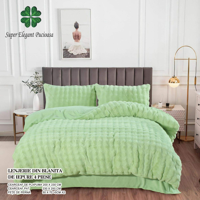 Lenjerie De Pat Pufoasa Cu Blanita Arificiala De Iepure - 4 Piese [1]