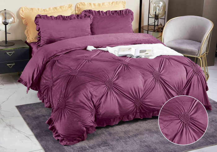 Lenjerie pat dublu, Catifea Deluxe, cu pliuri brodate, 4 piese [1]