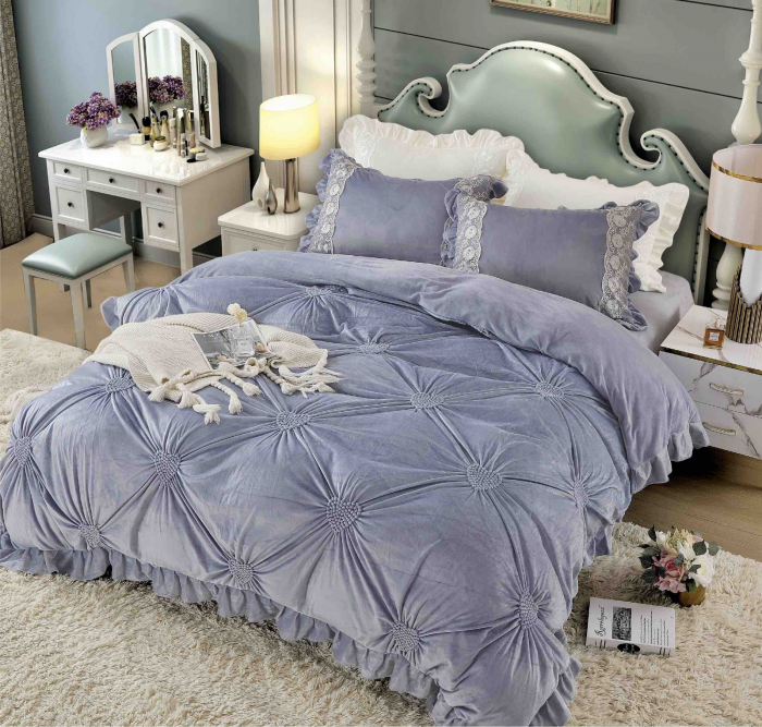 Lenjerie pat dublu, Catifea Deluxe, cu pliuri brodate, 4 piese, RL-LCJ-20 [1]