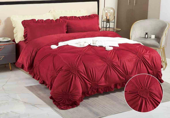 Lenjerie pat dublu, Catifea Deluxe, cu pliuri brodate, 4 piese [1]