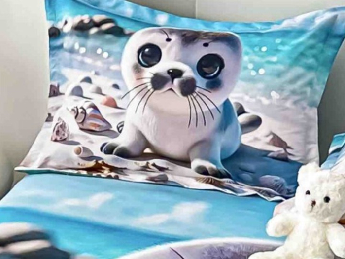 Husa de Pat cu Elastic Bumbac Finet 5D, Pat Dublu, cu 2 Fete de Perna, 160x200 cm - Crem, Panda [4]