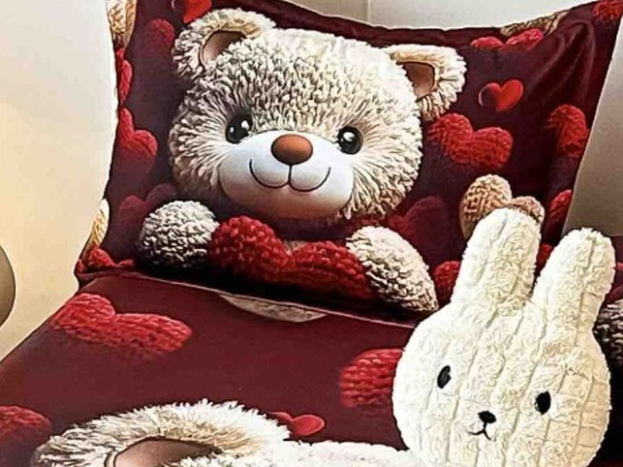 Husa de Pat cu Elastic Bumbac Finet 5D, Pat Dublu, cu 2 Fete de Perna, 160x200 cm - Rosu, Papadie [4]