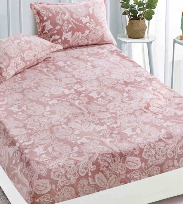 Husa de Pat Cocolino, 180x200, cu Elastic - Roz, Damasc [2]