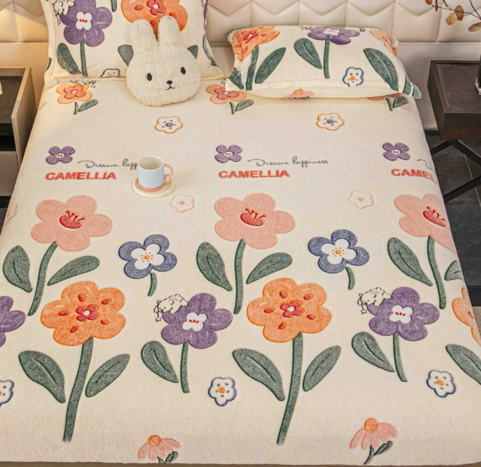 Husa de Pat Cocolino, 180x200, cu Elastic - Crem, Flori [2]