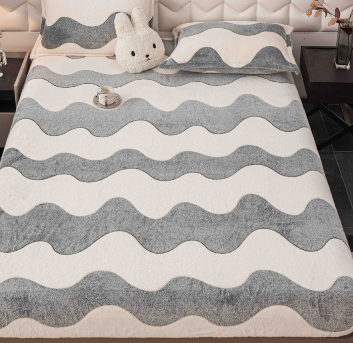 Husa de Pat Cocolino, 180x200, cu Elastic - Gri, Valuri [2]