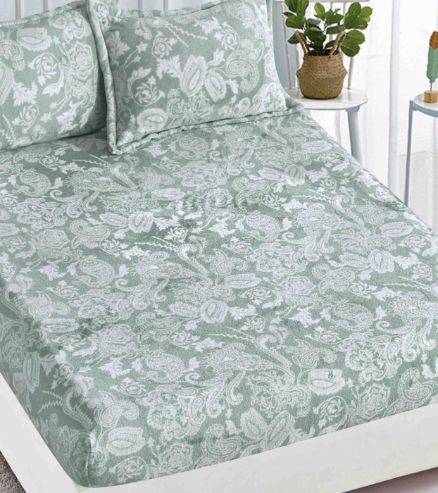 Husa de Pat Cocolino, 180x200, cu Elastic - Verde Deschis, Damasc [2]