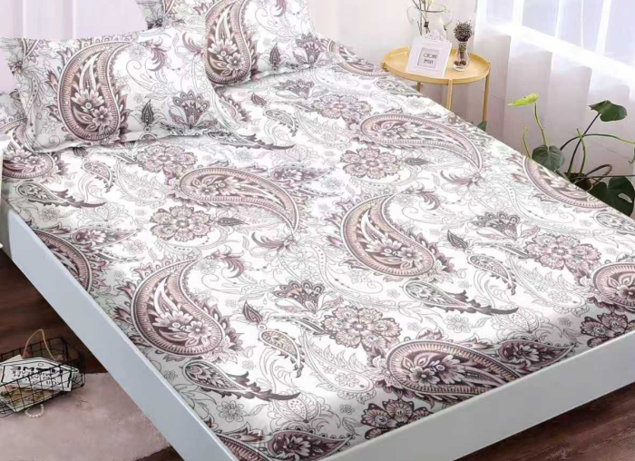 Husa de Pat cu Elastic Bumbac Finet, 180x200 cm, cu 2 Fete de Perna - Alb/Gri, Model [2]