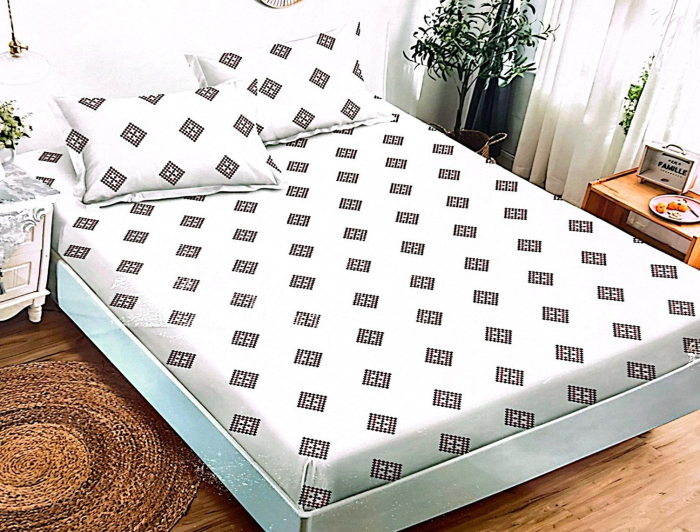 Husa de Pat cu Elastic Bumbac Finet, 180x200 cm, cu 2 Fete de Perna [2]