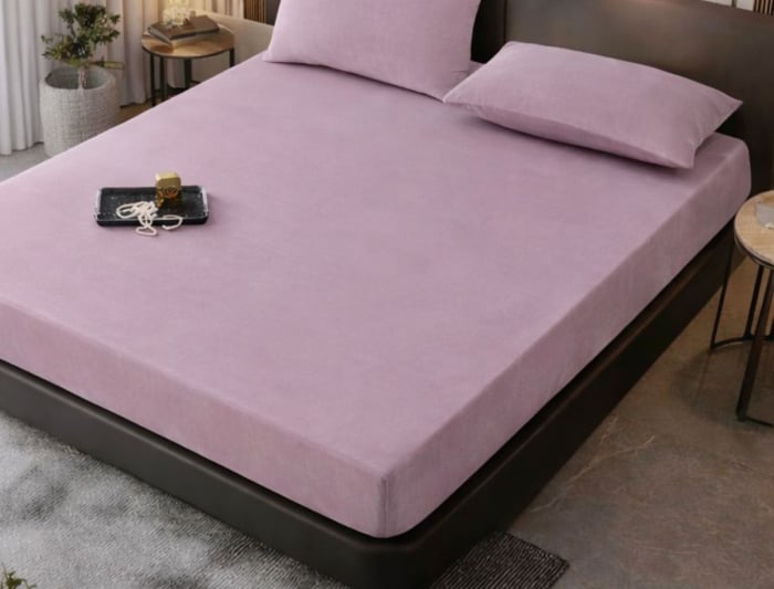 Husa de Pat Catifea cu Elastic, Pat Dublu, cu 2 Fete de Perna, 180x200 cm - Roz [2]
