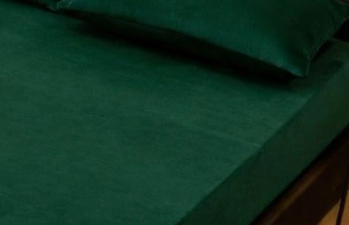 Husa de Pat Catifea cu Elastic, Pat Dublu, cu 2 Fete de Perna, 180x200 cm - Verde Inchis [3]