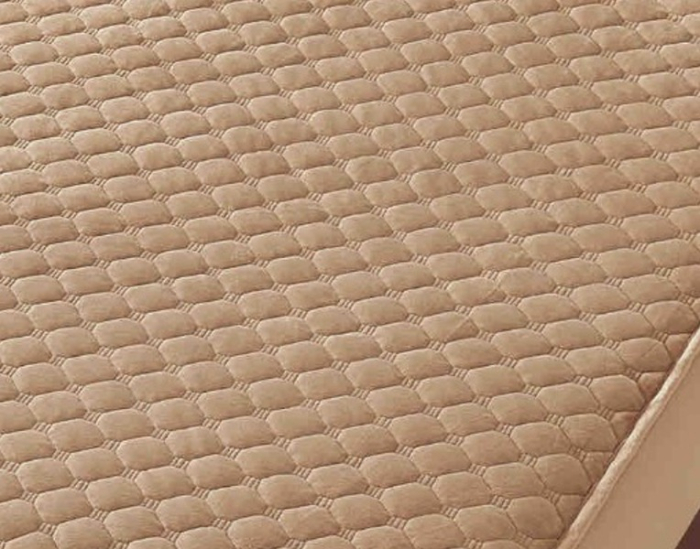 Husa de Pat Matlasata Tip Topper Catifea, 160x200 cm, cu 2 Fete de Perna - Bej [3]