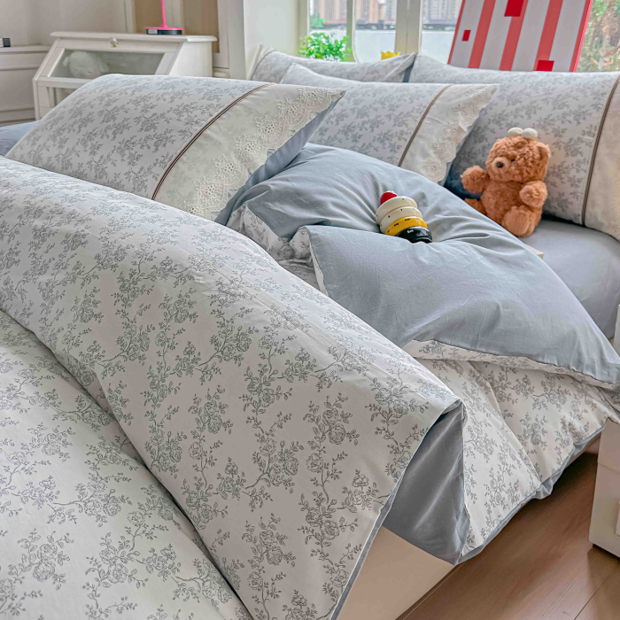 Lenjerie de pat Bumbac 100%, cu dantela, cearceaf cu elastic 180x200cm + 25cm [2]