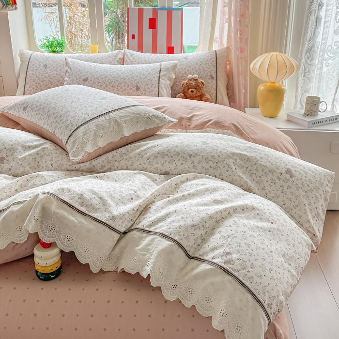 Lenjerie de pat Bumbac 100%, cu dantela, cearceaf cu elastic 180x200cm + 25cm [5]