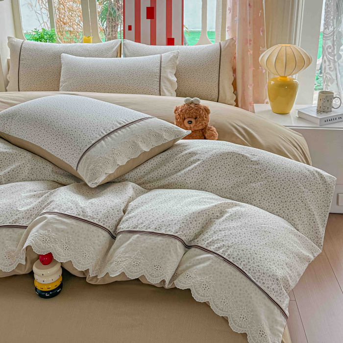 Lenjerie de pat Bumbac 100%, cu dantela, cearceaf cu elastic 180x200cm + 25cm [3]